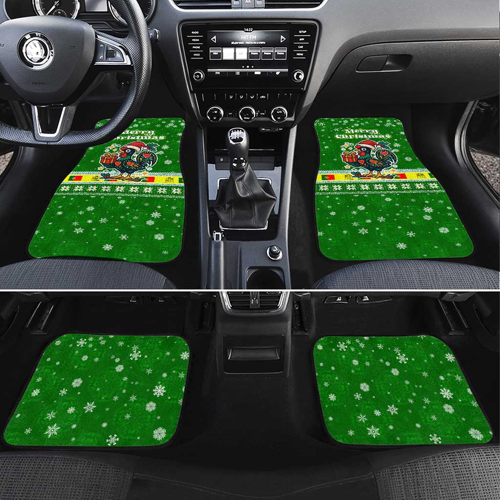 Portugal Christmas Car Mats with Green Galo de Barcelos Rooster Santa Hat and Gift - Wonder Print Shop