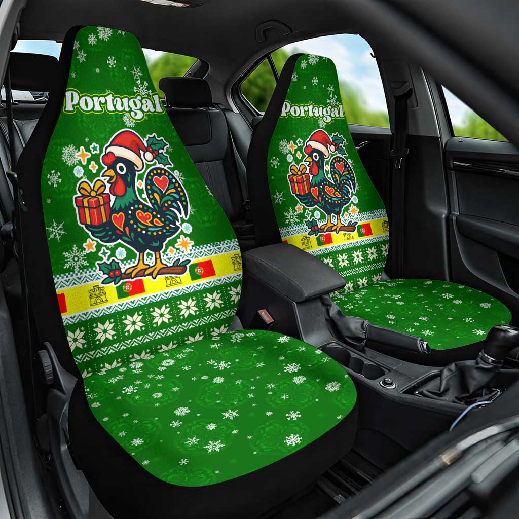 Portugal Christmas Car Seat Cover with Green Galo de Barcelos Rooster Santa Hat and Gift - Wonder Print Shop