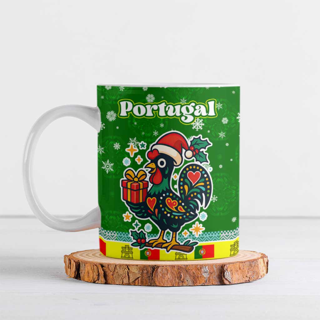 Portugal Christmas Ceramic Mug with Green Galo de Barcelos Rooster Santa Hat and Gift - Wonder Print Shop
