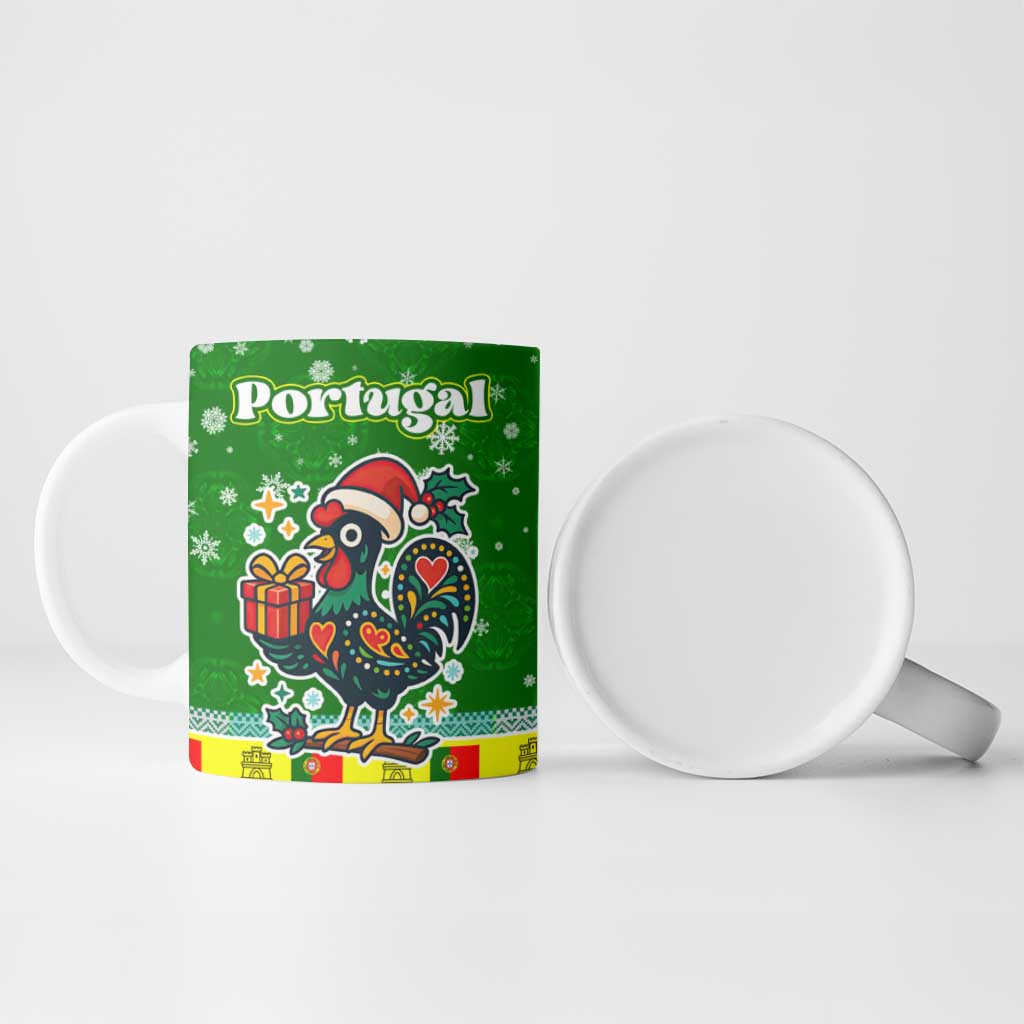 Portugal Christmas Ceramic Mug with Green Galo de Barcelos Rooster Santa Hat and Gift - Wonder Print Shop