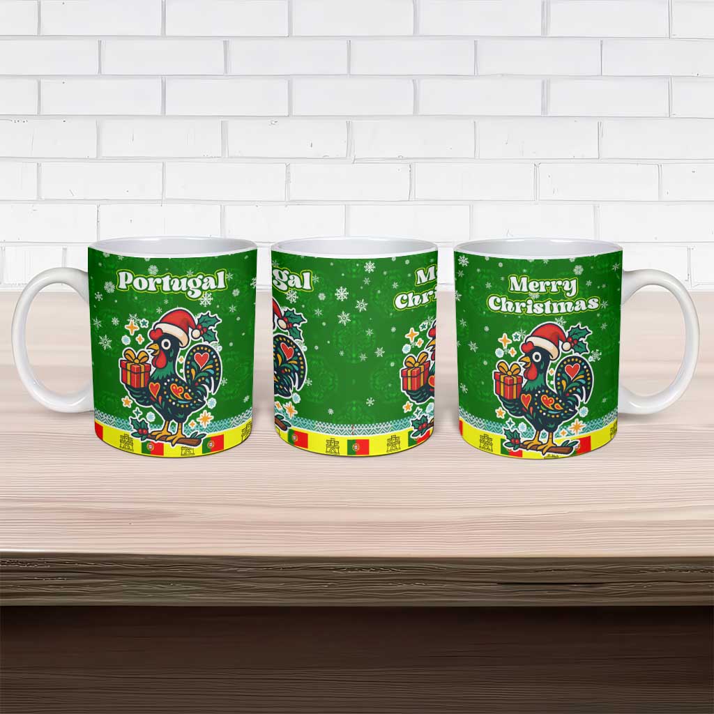 Portugal Christmas Ceramic Mug with Green Galo de Barcelos Rooster Santa Hat and Gift - Wonder Print Shop