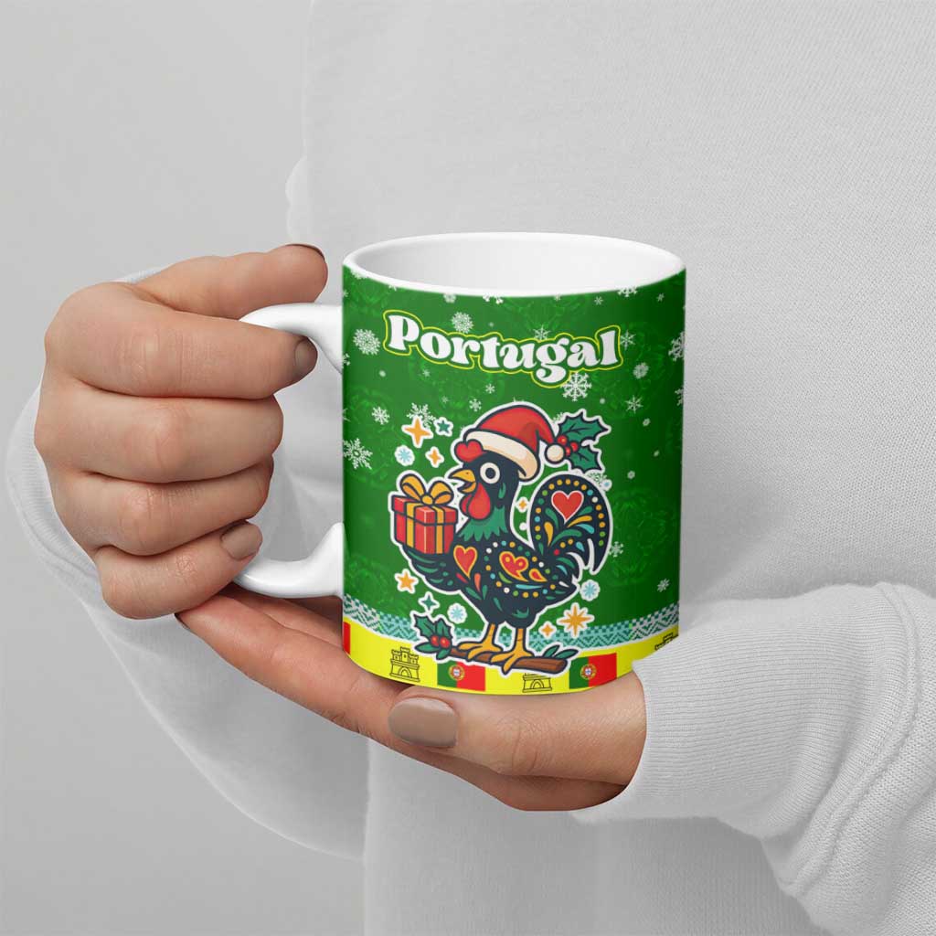 Portugal Christmas Ceramic Mug with Green Galo de Barcelos Rooster Santa Hat and Gift - Wonder Print Shop