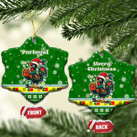 Portugal Christmas Ceramic Ornament with Green Galo de Barcelos Rooster Santa Hat and Gift - Wonder Print Shop