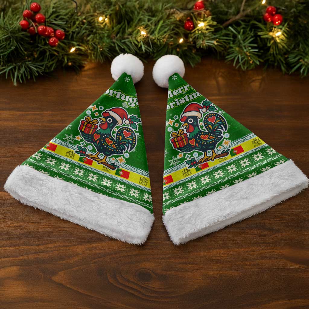 Portugal Christmas Santa Hat with Green Galo de Barcelos Rooster Santa Hat and Gift - Wonder Print Shop