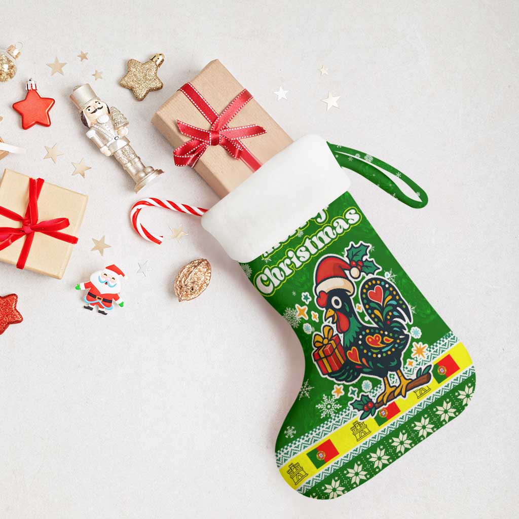 Portugal Christmas Stocking with Green Galo de Barcelos Rooster Santa Hat and Gift - Wonder Print Shop