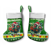 Portugal Christmas Stocking with Green Galo de Barcelos Rooster Santa Hat and Gift - Wonder Print Shop