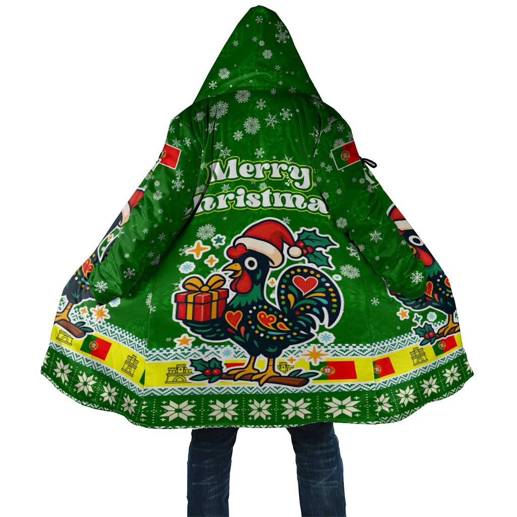 Portugal Christmas Cloak with Green Galo de Barcelos Rooster Santa Hat and Gift - Wonder Print Shop