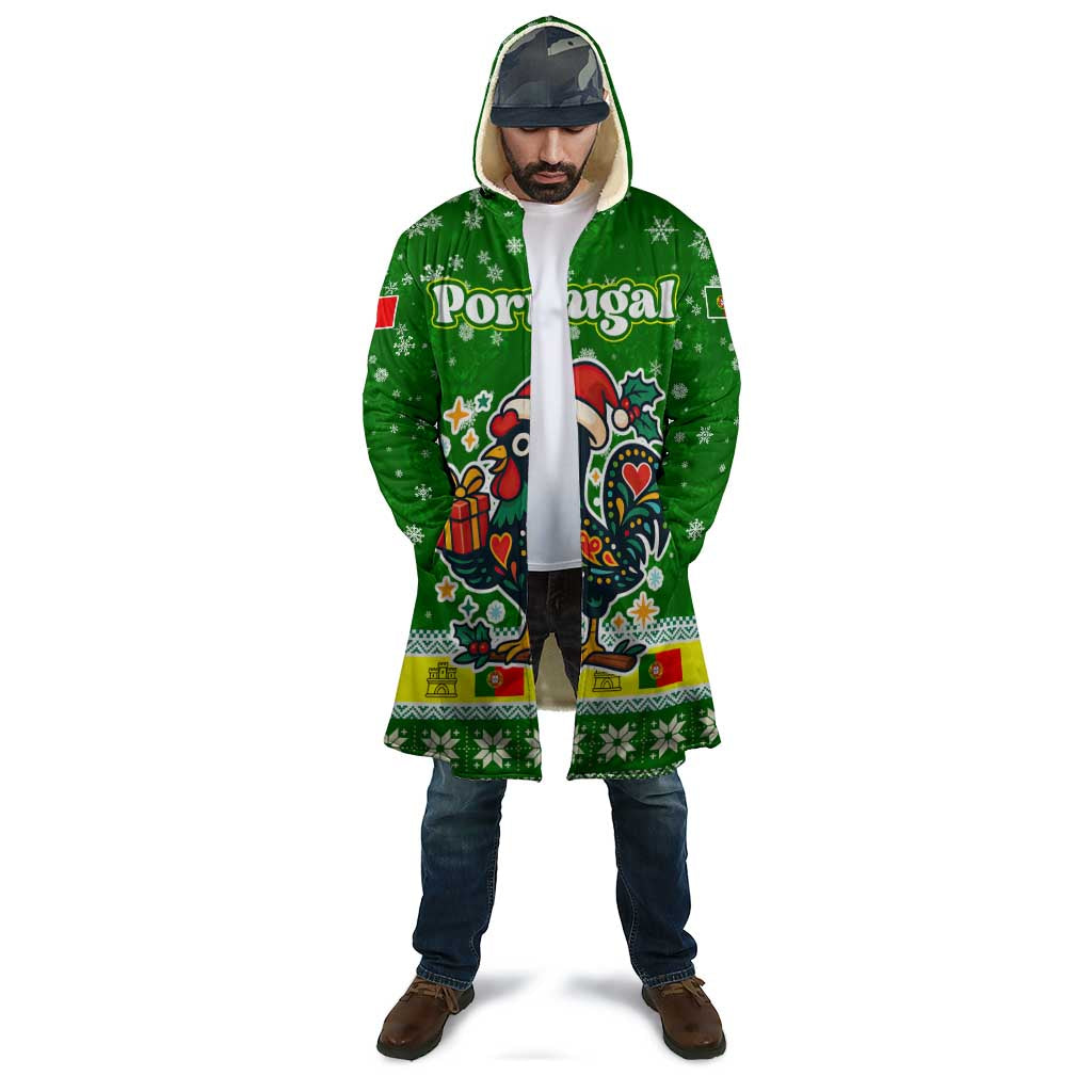 Portugal Christmas Cloak with Green Galo de Barcelos Rooster Santa Hat and Gift - Wonder Print Shop
