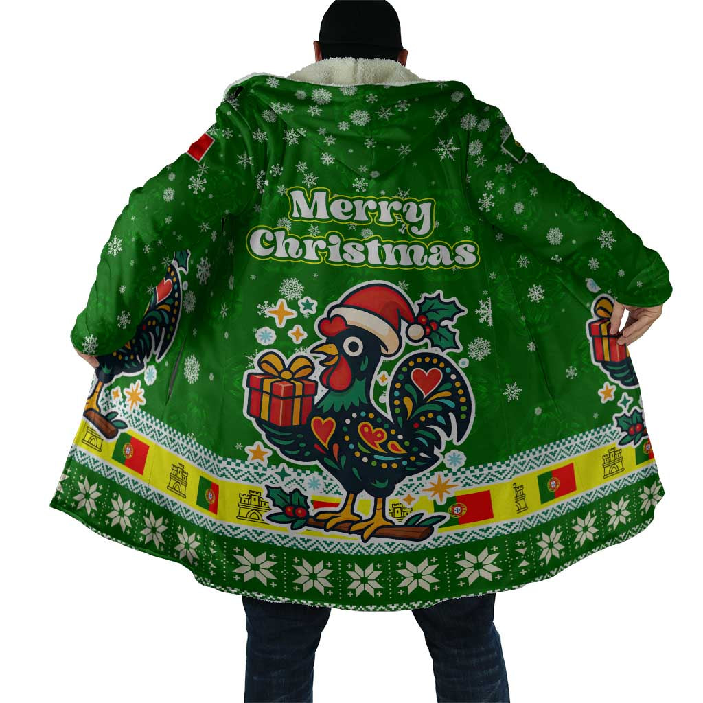 Portugal Christmas Cloak with Green Galo de Barcelos Rooster Santa Hat and Gift - Wonder Print Shop