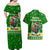 Portugal Christmas Couples Matching Off Shoulder Maxi Dress and Hawaiian Shirt with Green Galo de Barcelos Rooster Santa Hat and Gift - Wonder Print Shop