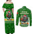Portugal Christmas Couples Matching Off Shoulder Maxi Dress and Long Sleeve Button Shirt with Green Galo de Barcelos Rooster Santa Hat and Gift - Wonder Print Shop