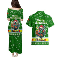 Portugal Christmas Couples Matching Puletasi and Hawaiian Shirt with Green Galo de Barcelos Rooster Santa Hat and Gift - Wonder Print Shop