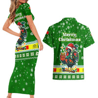 Portugal Christmas Couples Matching Short Sleeve Bodycon Dress and Hawaiian Shirt with Green Galo de Barcelos Rooster Santa Hat and Gift - Wonder Print Shop