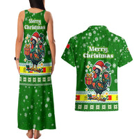Portugal Christmas Couples Matching Tank Maxi Dress and Hawaiian Shirt with Green Galo de Barcelos Rooster Santa Hat and Gift - Wonder Print Shop