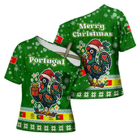 Portugal Christmas Cross Shoulder Shirt with Green Galo de Barcelos Rooster Santa Hat and Gift - Wonder Print Shop