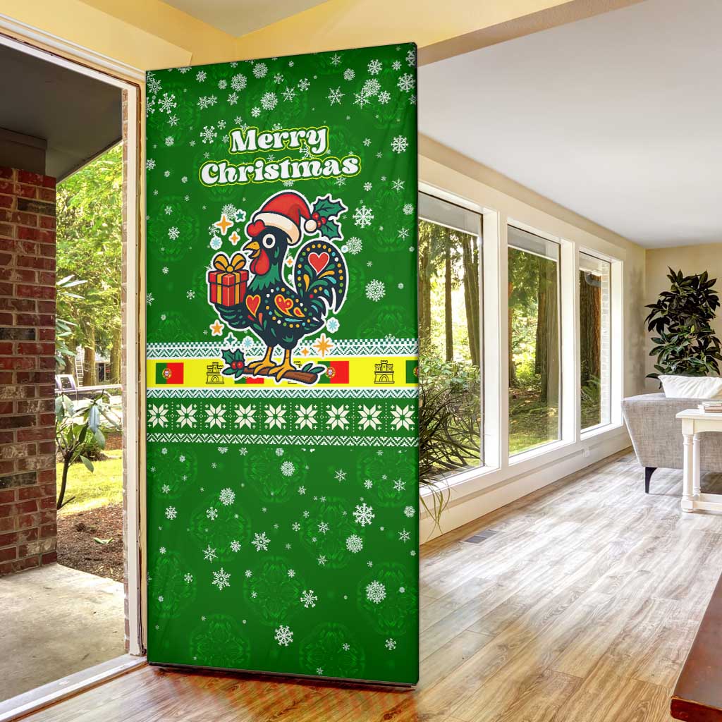 Portugal Christmas Door Cover with Green Galo de Barcelos Rooster Santa Hat and Gift - Wonder Print Shop