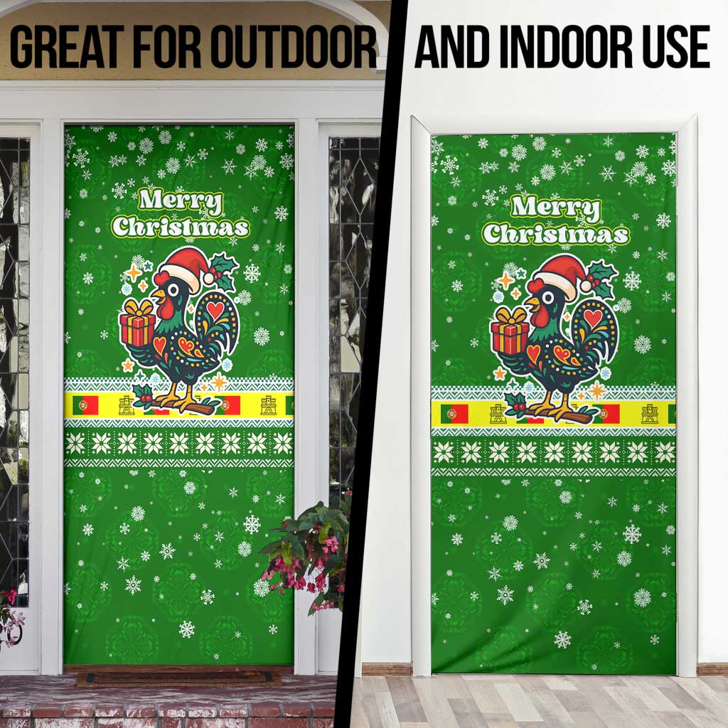 Portugal Christmas Door Cover with Green Galo de Barcelos Rooster Santa Hat and Gift - Wonder Print Shop