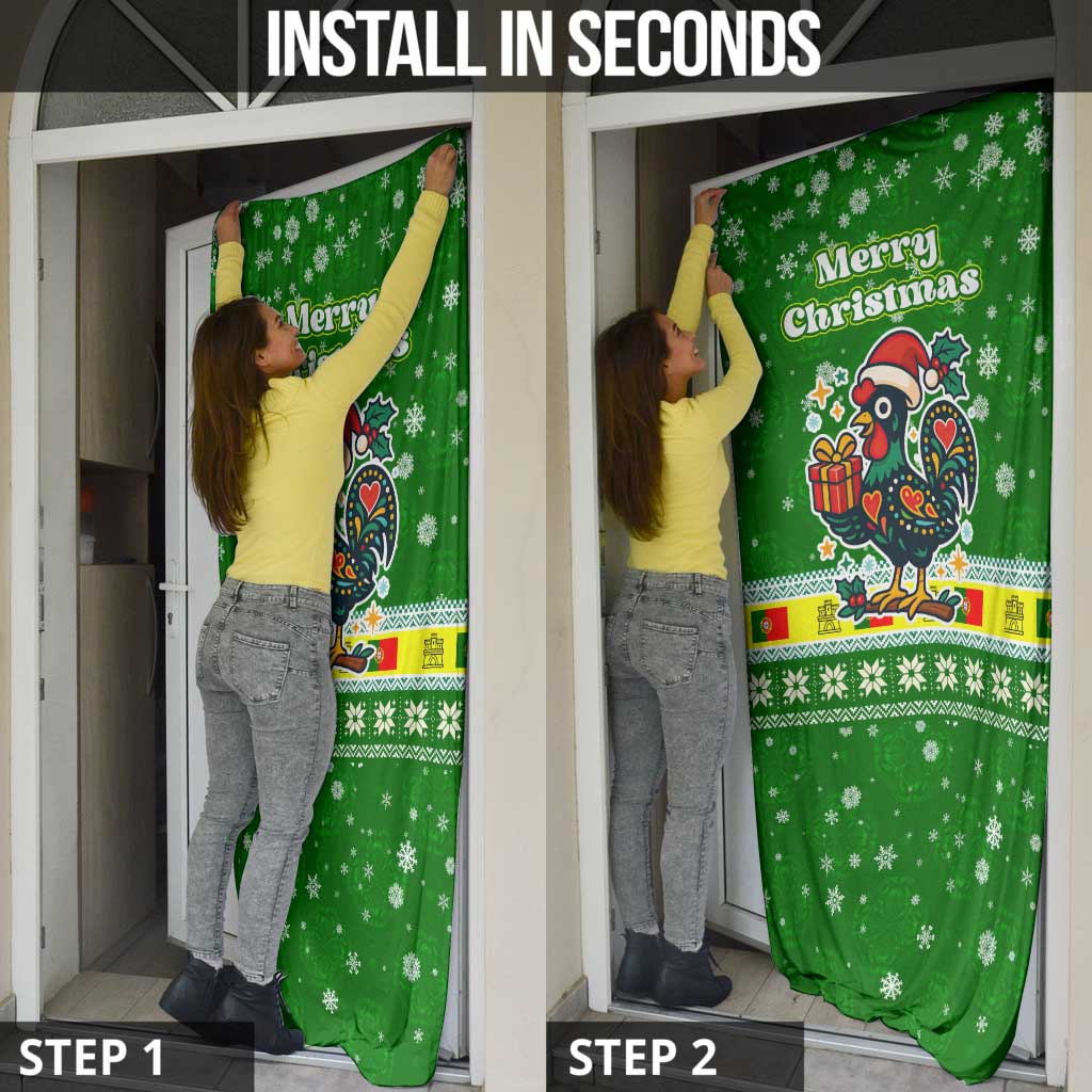 Portugal Christmas Door Cover with Green Galo de Barcelos Rooster Santa Hat and Gift - Wonder Print Shop