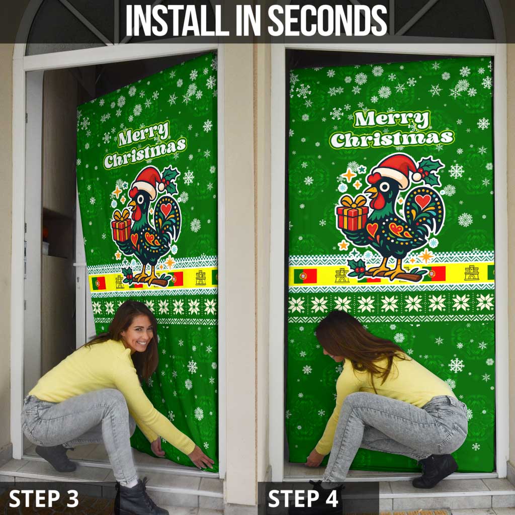 Portugal Christmas Door Cover with Green Galo de Barcelos Rooster Santa Hat and Gift - Wonder Print Shop
