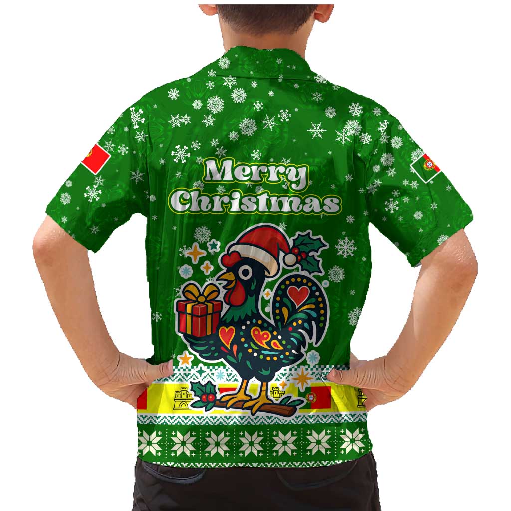 Portugal Christmas Family Matching Mermaid Dress and Hawaiian Shirt with Green Galo de Barcelos Rooster Santa Hat and Gift - Wonder Print Shop