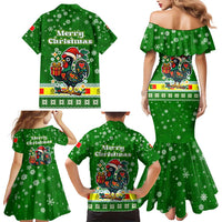 Portugal Christmas Family Matching Mermaid Dress and Hawaiian Shirt with Green Galo de Barcelos Rooster Santa Hat and Gift - Wonder Print Shop