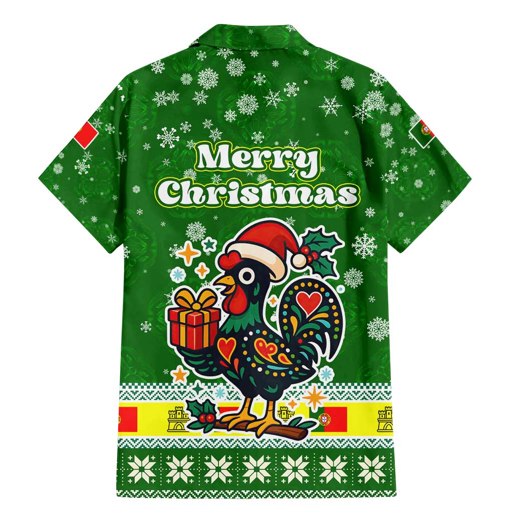 Portugal Christmas Family Matching Mermaid Dress and Hawaiian Shirt with Green Galo de Barcelos Rooster Santa Hat and Gift - Wonder Print Shop