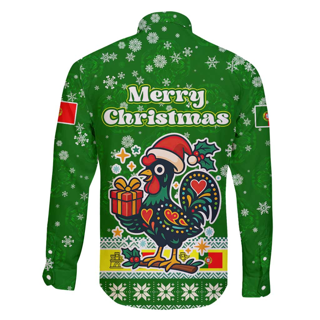 Portugal Christmas Family Matching Mermaid Dress and Hawaiian Shirt with Green Galo de Barcelos Rooster Santa Hat and Gift - Wonder Print Shop