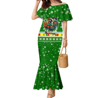 Portugal Christmas Family Matching Mermaid Dress and Hawaiian Shirt with Green Galo de Barcelos Rooster Santa Hat and Gift - Wonder Print Shop