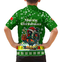 Portugal Christmas Family Matching Off The Shoulder Long Sleeve Dress and Hawaiian Shirt with Green Galo de Barcelos Rooster Santa Hat and Gift - Wonder Print Shop