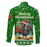 Portugal Christmas Family Matching Off The Shoulder Long Sleeve Dress and Hawaiian Shirt with Green Galo de Barcelos Rooster Santa Hat and Gift - Wonder Print Shop