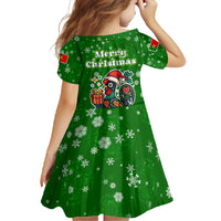 Portugal Christmas Family Matching Off Shoulder Maxi Dress and Hawaiian Shirt with Green Galo de Barcelos Rooster Santa Hat and Gift - Wonder Print Shop