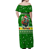 Portugal Christmas Family Matching Off Shoulder Maxi Dress and Hawaiian Shirt with Green Galo de Barcelos Rooster Santa Hat and Gift - Wonder Print Shop