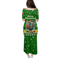 Portugal Christmas Family Matching Puletasi and Hawaiian Shirt with Green Galo de Barcelos Rooster Santa Hat and Gift - Wonder Print Shop