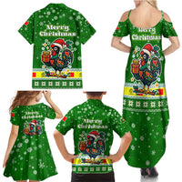 Portugal Christmas Family Matching Summer Maxi Dress and Hawaiian Shirt with Green Galo de Barcelos Rooster Santa Hat and Gift - Wonder Print Shop