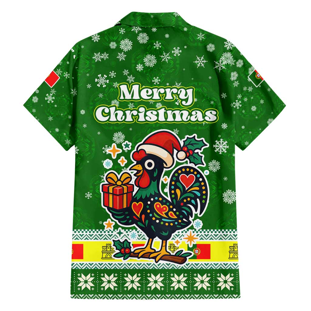 Portugal Christmas Family Matching Summer Maxi Dress and Hawaiian Shirt with Green Galo de Barcelos Rooster Santa Hat and Gift - Wonder Print Shop