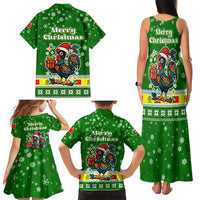 Portugal Christmas Family Matching Tank Maxi Dress and Hawaiian Shirt with Green Galo de Barcelos Rooster Santa Hat and Gift - Wonder Print Shop