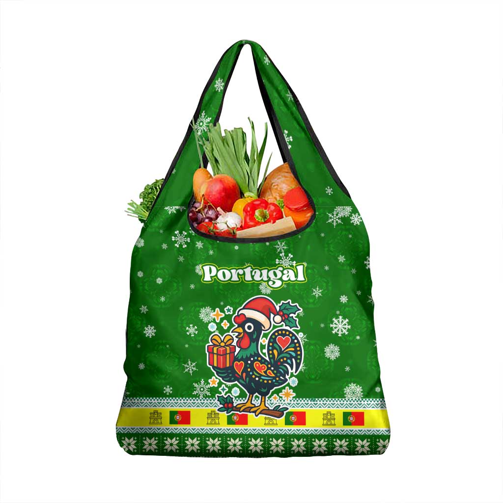 Portugal Christmas Grocery Bag with Green Galo de Barcelos Rooster Santa Hat and Gift - Wonder Print Shop