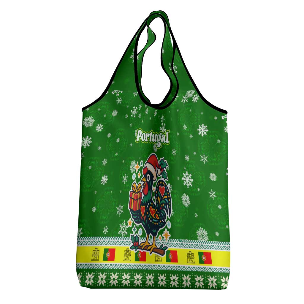 Portugal Christmas Grocery Bag with Green Galo de Barcelos Rooster Santa Hat and Gift - Wonder Print Shop