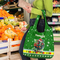 Portugal Christmas Grocery Bag with Green Galo de Barcelos Rooster Santa Hat and Gift - Wonder Print Shop