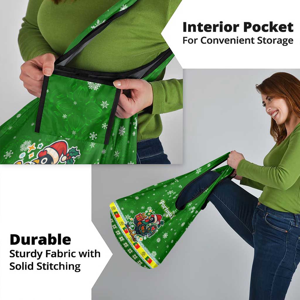 Portugal Christmas Grocery Bag with Green Galo de Barcelos Rooster Santa Hat and Gift - Wonder Print Shop