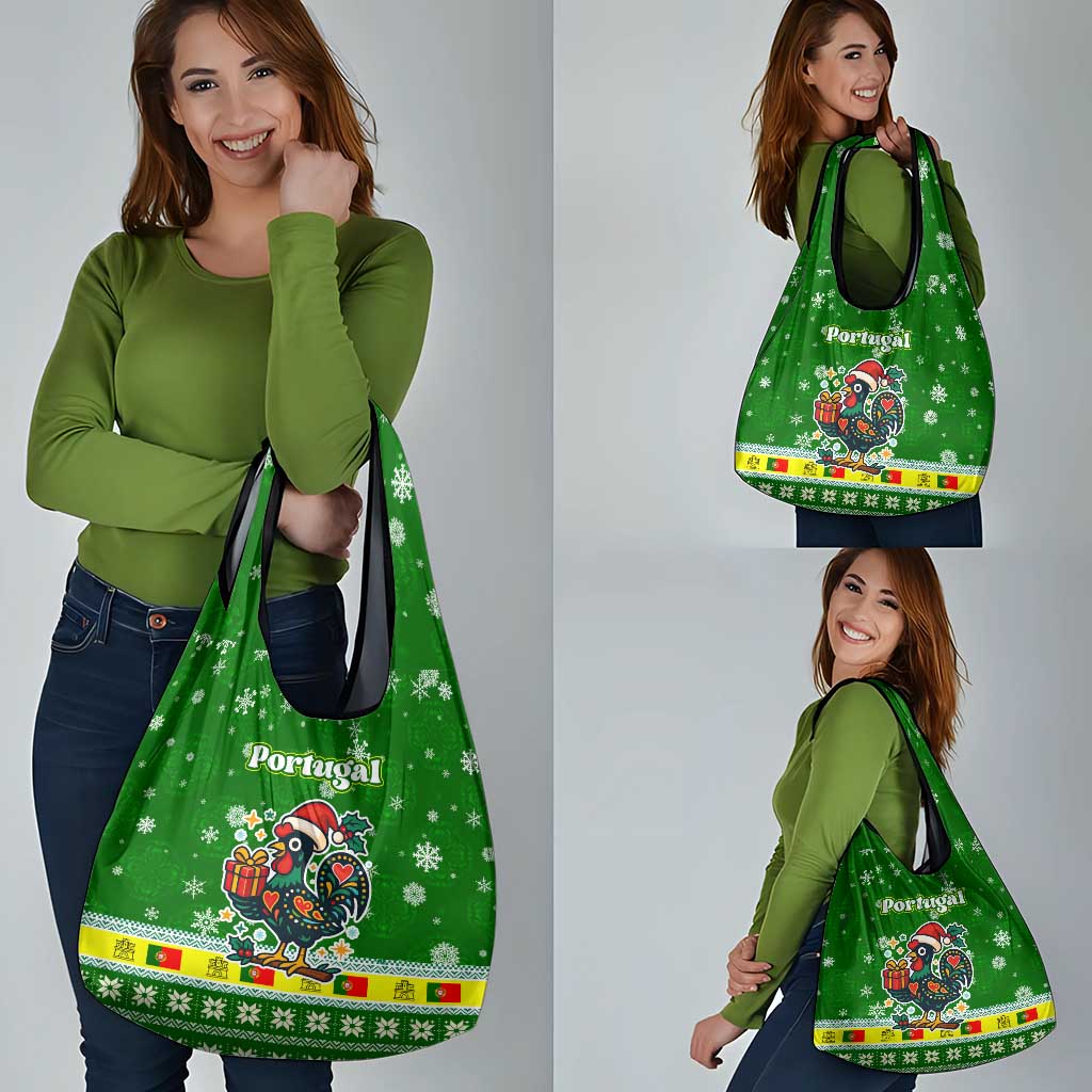 Portugal Christmas Grocery Bag with Green Galo de Barcelos Rooster Santa Hat and Gift - Wonder Print Shop
