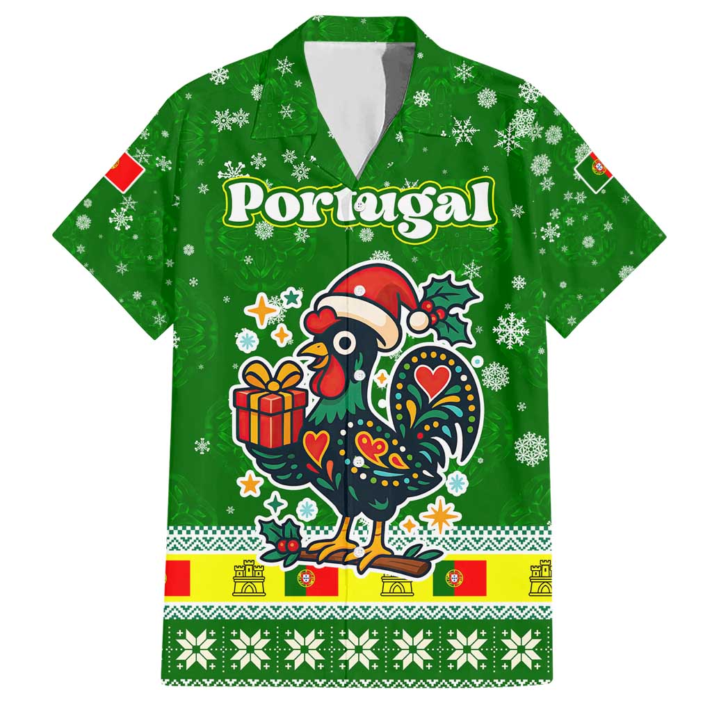 Portugal Christmas Hawaiian Shirt with Green Galo de Barcelos Rooster Santa Hat and Gift - Wonder Print Shop