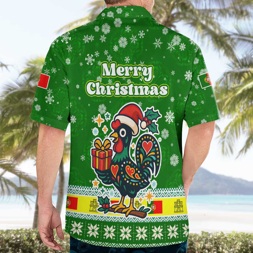 Portugal Christmas Hawaiian Shirt with Green Galo de Barcelos Rooster Santa Hat and Gift - Wonder Print Shop