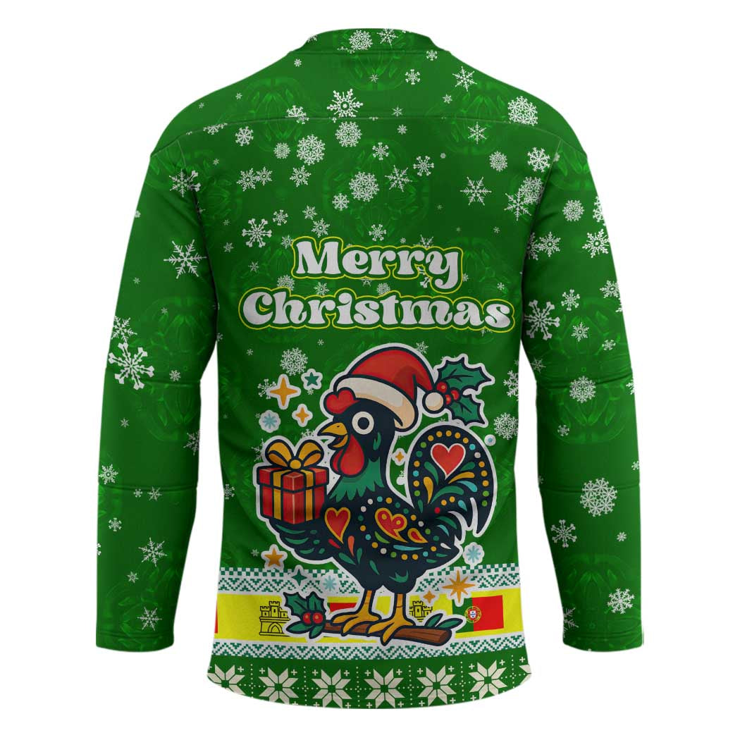Portugal Christmas Hockey Jersey with Green Galo de Barcelos Rooster Santa Hat and Gift - Wonder Print Shop