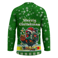 Portugal Christmas Hockey Jersey with Green Galo de Barcelos Rooster Santa Hat and Gift - Wonder Print Shop