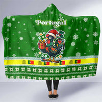 Portugal Christmas Hooded Blanket with Green Galo de Barcelos Rooster Santa Hat and Gift - Wonder Print Shop