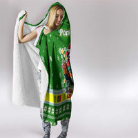 Portugal Christmas Hooded Blanket with Green Galo de Barcelos Rooster Santa Hat and Gift - Wonder Print Shop