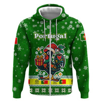 Portugal Christmas Hoodie with Green Galo de Barcelos Rooster Santa Hat and Gift - Wonder Print Shop