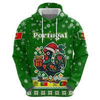 Portugal Christmas Hoodie with Green Galo de Barcelos Rooster Santa Hat and Gift - Wonder Print Shop