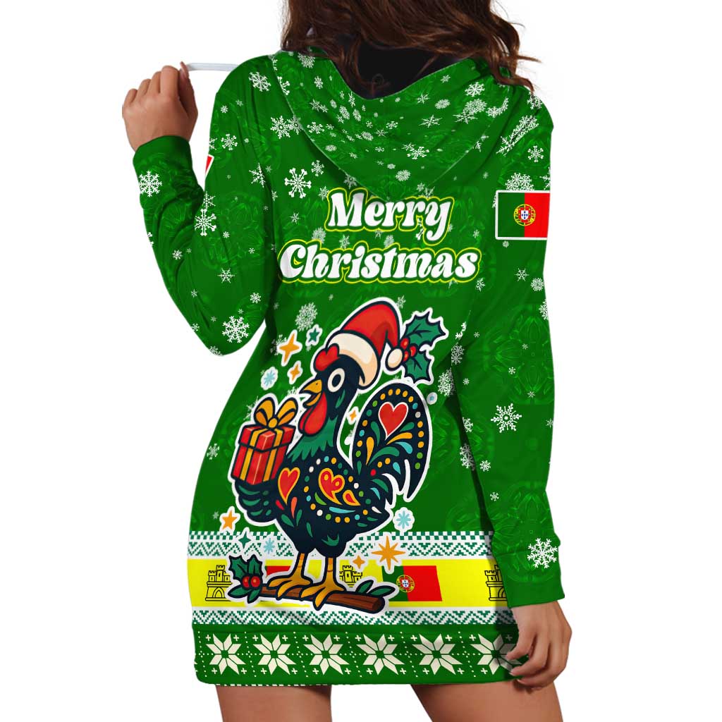 Portugal Christmas Hoodie Dress with Green Galo de Barcelos Rooster Santa Hat and Gift - Wonder Print Shop